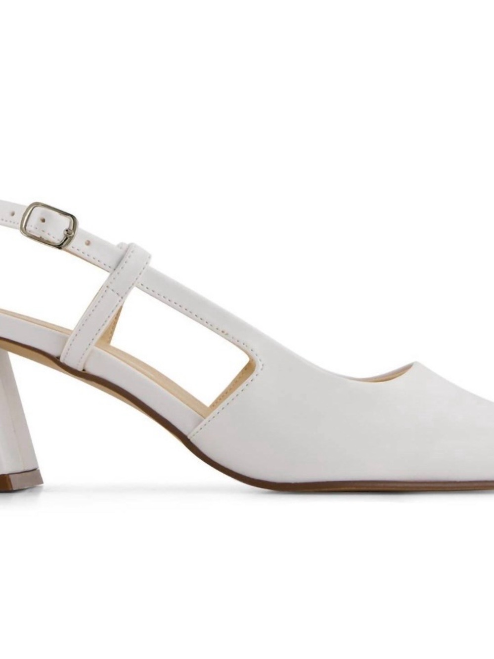 White Slingback Low Block Heel Pumps